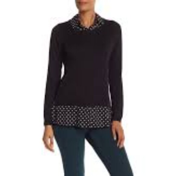 Adrianna Papell Tops - Adrianna Papell Layered Polka Dot Blouse Black vneck collared Size 1x #1771